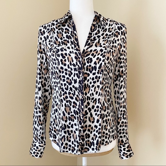White House Black Market Tops - WHBM Silk Stretch Leopard Print Blouse
